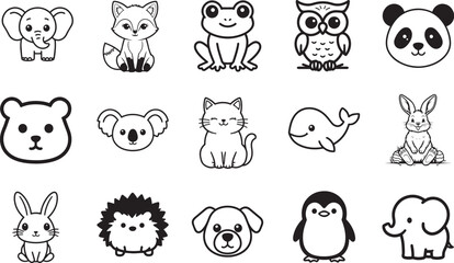 A charming collection of adorable cartoon animal illustrations, perfect for children&rsquo;s books, educational materials, and playful designs. Each creature is depicted in a simple, engaging style.