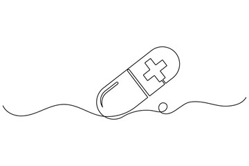 Medical pill with cross symbol continuous one line drawing for hospital and clinic minimalist illustration © MstAsia