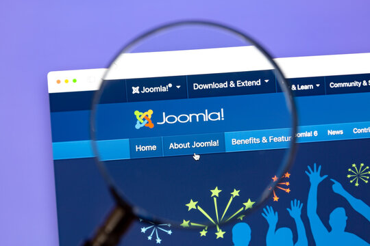 Ostersund, Sweden - Feb 13, 2026. Joomla website. Joomla is a free and open-source content management system (CMS) for publishing web content on websites.
