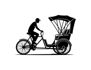 Man Riding a Pedicab (Cycle Rickshaw) Vector Illustration