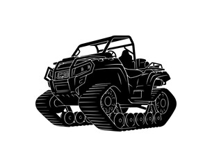 Black and White Vector Illustration of an ATV with Tracks