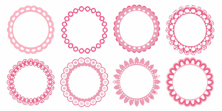 Collection of pink doily frames in varying styles and densities