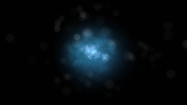 Animation of a liquid mass with connected particles ending in blue vapor. Liquid science.