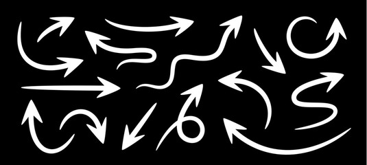 Arrow set. Collection vintage sign, arrow, symbol and graphic element. Design arrow, direction sign, icon for decorative design. Hand-drawn graphics with text, vintage graphic. Vector Illustration