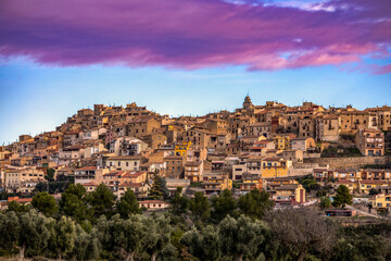 Naklejka premium View of the historic centre of Horta de Sant Joan, Tarragona, Catalonia, Spain, from a distance