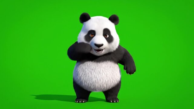 Animated panda bear raising paws green screen background template
