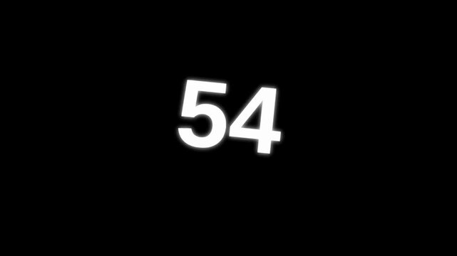 Minute countdown animation on black background. Digital clock timer on stopwatch display. Modern electronic scoreboard numbers for sports and gaming overlay. Neon white ticking time element
