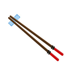 Traditional Asian chopsticks with red handles on a rest, isolated vector illustration. Flat design style icon isolated