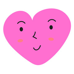 Cute pink heart character with a happy smiling face. Kawaii style vector illustration isolated. Perfect for love concepts