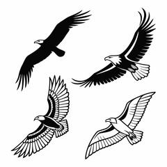 Obraz premium Four different eagle silhouettes in various flying positions Vector