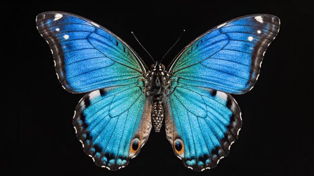 A beautiful blue and brown butterfly with intricate wing patterns rests on