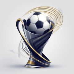 A soccer ball trophy with a dynamic design and swirling motion effect.