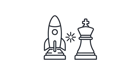 Fototapeta premium Startup launch and business strategy icon. Professional line art