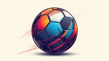 A vibrant and dynamic soccer ball with a colorful, glowing pattern