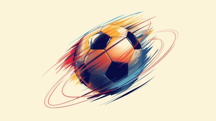 A vibrant and dynamic depiction of a soccer ball with swirling colors and motion
