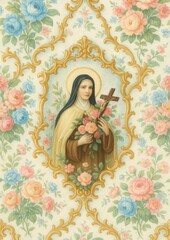 Fototapeta premium Elegant floral religious artwork wallpaper.