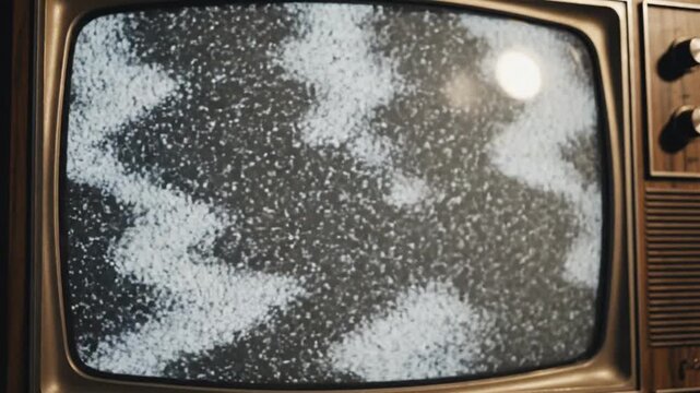 Static noise on an old television set with a distorted screen display