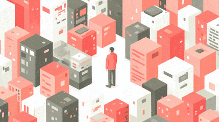 Fototapeta premium Man Surrounded By Data Blocks In Digital Information World