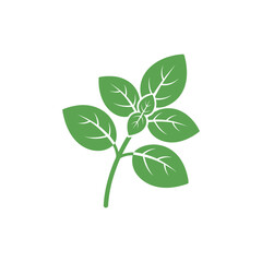 Fototapeta premium Basil Sprig Icon Solid Green Vector Illustration for Cooking Herbs Design