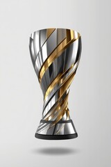 Elegant trophy with intricate gold and silver helical design on a reflective base
