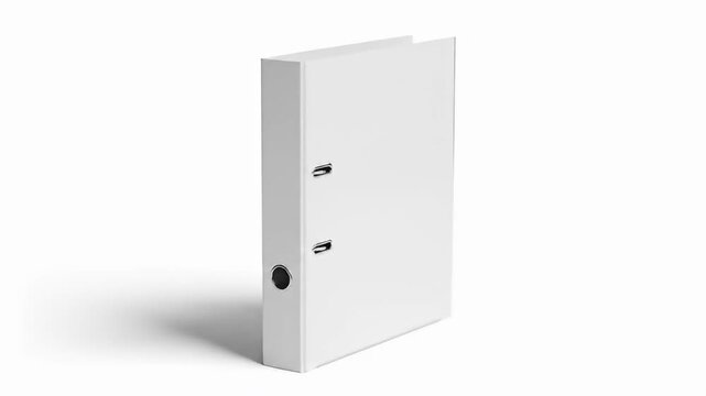 Clean, isolated studio shot of a closed, white lever arch file on a white background