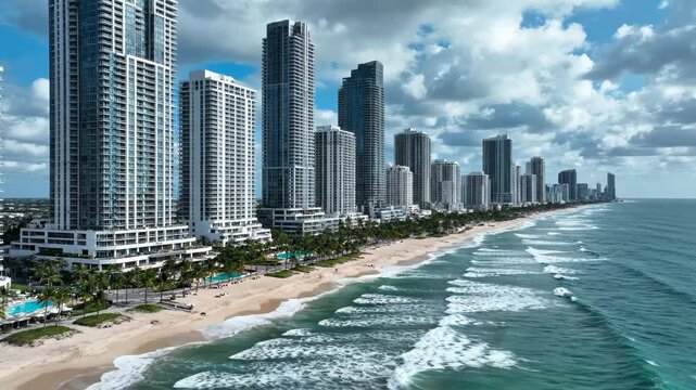 Beachfront highrise buildings by ocean