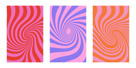 Obraz premium Set of bold retro spiral posters with vibrant color contrast and hypnotic swirl composition. Trendy abstract vector design for wall art, cover and fashion branding.