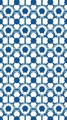 Intricate geometric pattern featuring interconnected hexagonal and circular shapes with vibrant colors