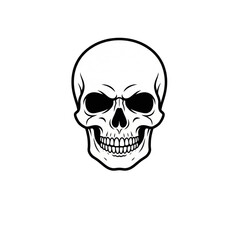 Stylized human skull drawing rendered in high-contrast black outline against a stark white background symbolizes mortality and danger.