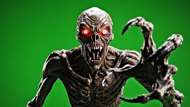 Creepy digital monster with glowing eyes eerie creature with menacing pose