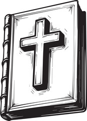 An illustrated depiction of a holy bible, with a prominent cross. Capturing the sacredness and religious significance, perfect for various spiritual themes. 