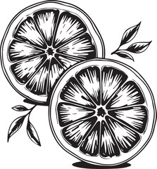 Freshly sliced citrus fruits, rendered in an illustrative style, showcase the intricate patterns of the fruit segments and leaves, creating a clean and appealing aesthetic.