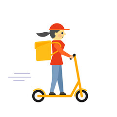 Delivery girl riding electric scooter cartoon character doodle style