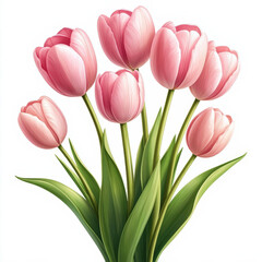 Fototapeta premium A delicate bouquet of pink tulips on a white background creates an atmosphere of spring and romance. Perfect for a gift or interior decoration.