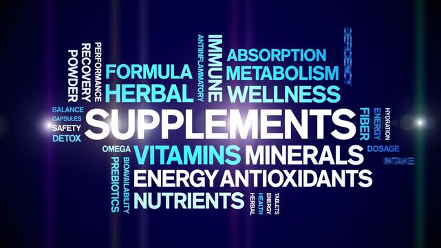 Supplements animated word cloud-text design animation tag kinetic typography seamless loop.