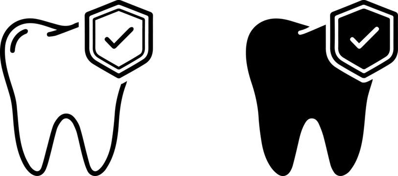 Healthy teeth icons with checkmarks for dental care and protection