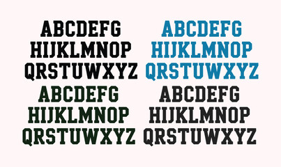 Obraz premium Complete Varsity Alphabet Typography Set Featuring Collegiate Block Lettering in Black, Blue, and Dark Green for Sports Team Branding and Athletic Apparel