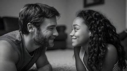 Fototapeta premium A father and daughter sharing a loving glance and smile at home