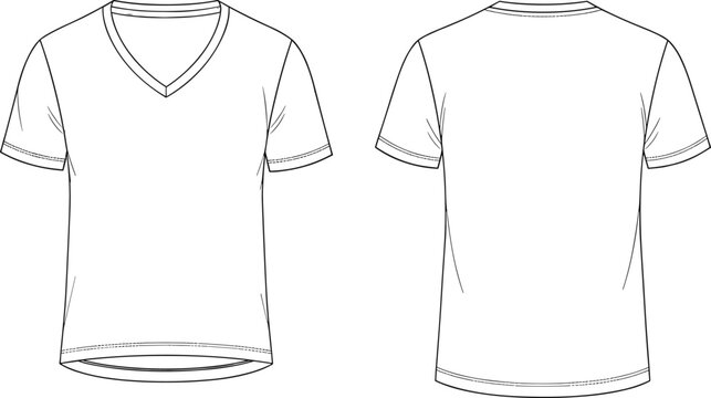 Front and back v neck t shirt template outline vector mockup apparel clothing design illustrationFront and back v neck t shirt template outline vector mockup apparel clothing design illustration