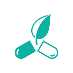 Vegetarian capsules icon with pills and plant, vegan, healthy and natural