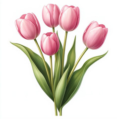 Obraz premium A delicate bouquet of pink tulips on a white background creates an atmosphere of spring and romance. Perfect for a gift or interior decoration.