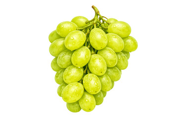 Fresh green grapes with water drops on transparent background
