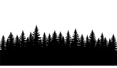 Fototapeta premium Evergreen Forest Skyline Silhouette Black Fir and Spruce Trees Vector Illustration
