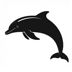 Fototapeta premium Black Silhouette of a Dolphin Leaping Out of the Water on a White Background