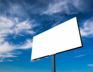 Blank outdoor billboard mockup against a beautiful blue sky with clouds