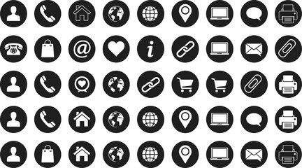 Communication and Web Interface Icon Set with Contact Email Globe Shopping and Navigation SymbolsCommunication and Web Interface Icon Set with Contact Email Globe Shopping and Navigation Symbols