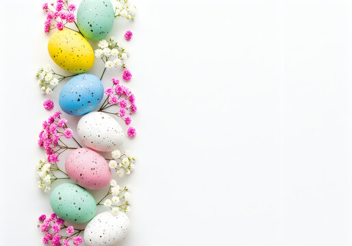 Colorful easter eggs and flowers on easter sunday