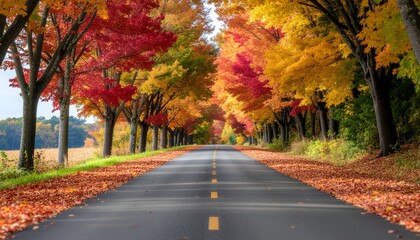 Obraz premium Peaceful autumn avenue with bright orange leaves high resolution picture