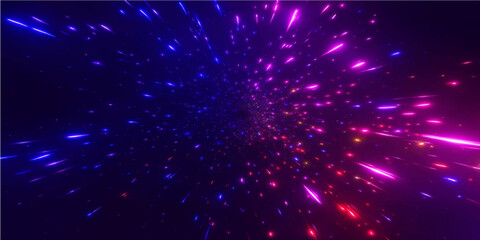 An abstract dark blue night sky background features a glowing galaxy of bright stars and sparkling magic light across the deep space universe illustration © FANUSH