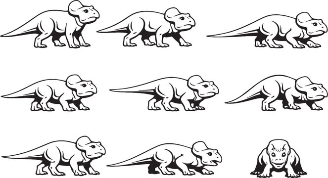 Protoceratops Dinosaur Line Art Bundle High-Contrast Vector Icons